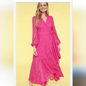 Karen T Design Hot Pink Floral Lace Lined Dress Mermaid Hem Side Tie 1X
